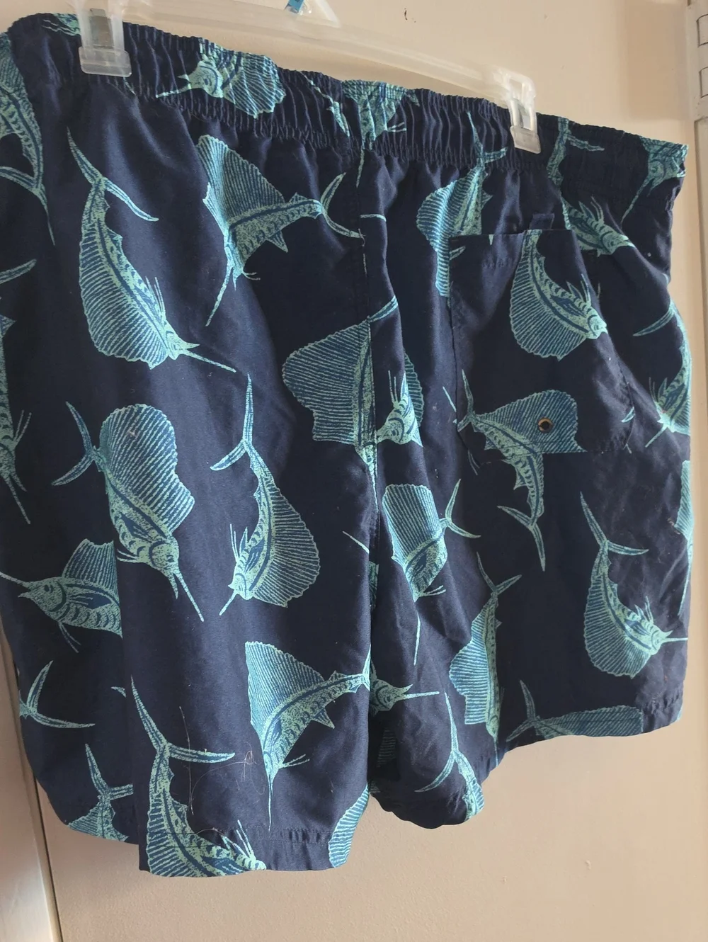 George Navy Swim Shorts with Teal Marlin Print Size 3X 48-50W